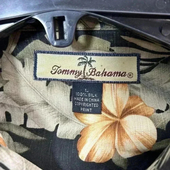 Tommy Bahama Shirt Mens Large Silk Floral Hawaiian Button Up Camp Black - Picture 6 of 7